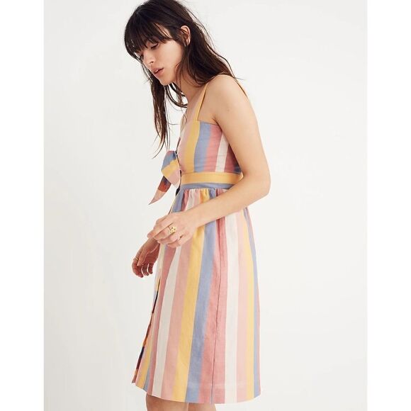 Madewell Tie-Front Cutout Dress in Sherbet Stripe, Size 6 - Picture 2 of 14